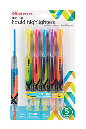 Office Depot® Brand  Dual-End Pen-Style Highlighters, Chisel Tip, Assorted Colors, Pack Of 5