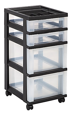 Iris 4 Drawer Storage Cart With Organizer Top Black : Target