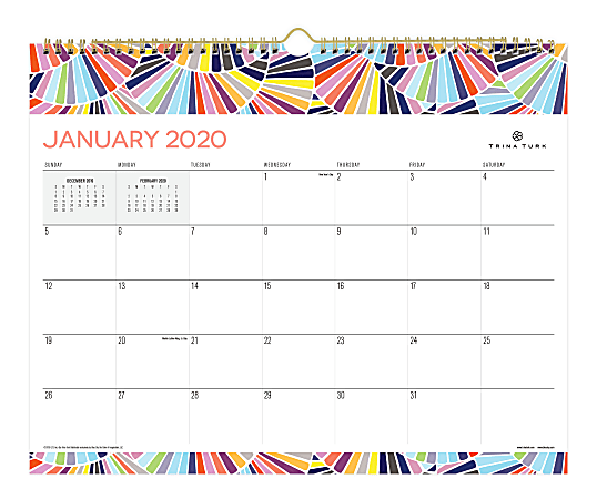 Blue Sky™ Trina Turk Monthly Wall Calendar, 12" x 15", Coppelia Shorts, January To December 2020, 117495