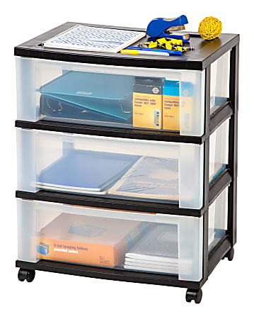 Office Depot® Brand Plastic 3-Drawer Storage Cart, 27" x 21-1/2" x 15", Black