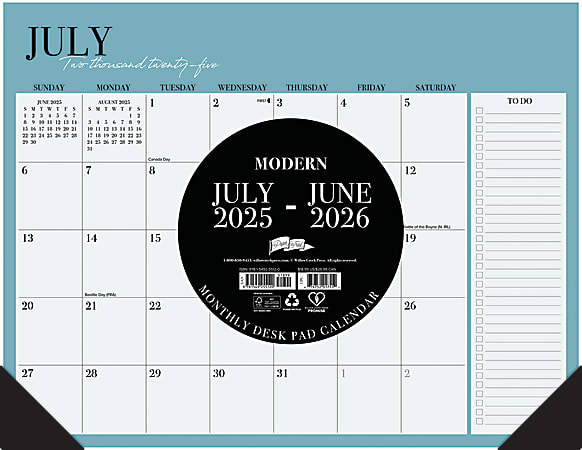 2025-2026 Willow Creek Press Academic Monthly Desk Pad Calendar, 22" x 17", Modern, July 2025 To June 2026, 55120