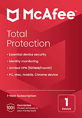 McAfee&reg; Total Protection Antivirus &amp; Internet Security Software, For One Device, 1-Year Subscription, Windows&reg;/Mac&reg;/Android/iOS/ChromeOS, Product Key