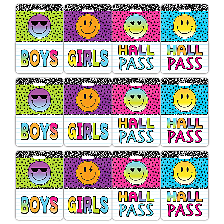 Teacher Created Resources Hall Passes With Lanyards, 16-1/2", Brights 4Ever, 4 Passes Per Pack, Bundle Of 3 Packs