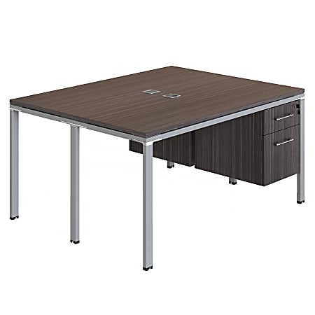 Boss Office Products Simple System Workstation Double Desks, Face To Face With 2 Pedestals, 29-1/2”H x 48”W x 48”D, Driftwood
