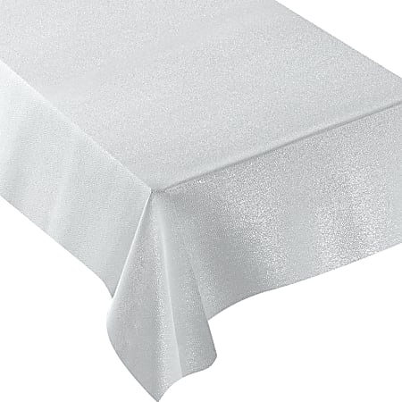Amscan Metallic Fabric Table Cover, 60" x 84", White