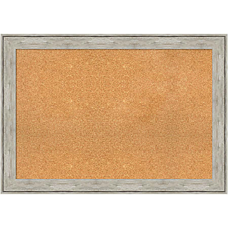 Amanti Art Rectangular Non-Magnetic Cork Bulletin Board, Natural, 41” x 29”, Crackled Metallic Plastic Frame