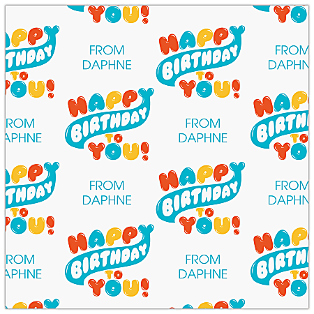 Custom Full-Color Gloss Finish Wrapping Paper, Standard Roll, 7' x 29-1/4", Fun Birthday Bubble Letters