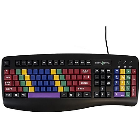 Ablenet LessonBoard Pro standard QWERTY keyboard color coded by finger layout without letters printed on the keys - Cable Connectivity - USB Interface - QWERTY Layout - Computer - Mac, Windows - Black