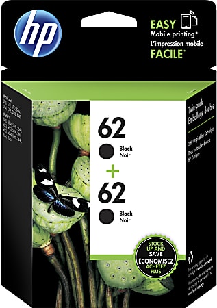 HP 62 Black Ink Cartridges, Pack Of 2, T0A52AN