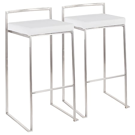 LumiSource Velvet Fuji Stacker Bar Stools, Silver/White, Set Of 2 Stools