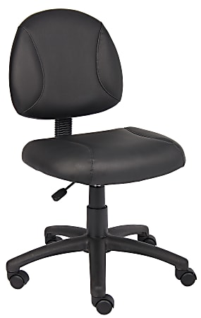 Boss Office Products Deluxe Faux Leather Mid-Back Posture Task Chair Without Arms, Black