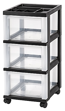 Office Depot® Brand Plastic 3-Drawer Storage Cart, 26 1/5" x 12 1/10" x 14 3/10", Black