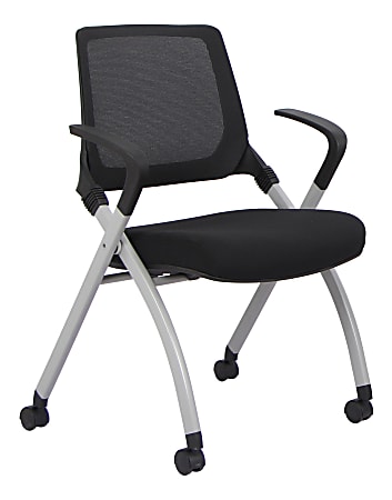 WorkPro® AnyPlace Mesh/Fabric Folding Nesting Chairs, Black, Pack Of 2 Chairs, BIFMA Compliant