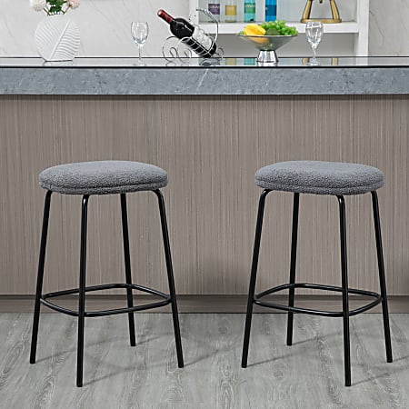 Glamour Home Ayana Boucle Fabric Backless Counter Stools, Gray/Black, Set Of 2 Stools