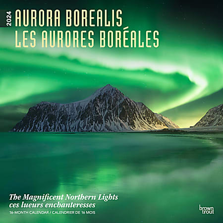 2024 BrownTrout Monthly Square Wall Calendar, 12" x 12", Aurora Borealis Les aurores boréales, January to December