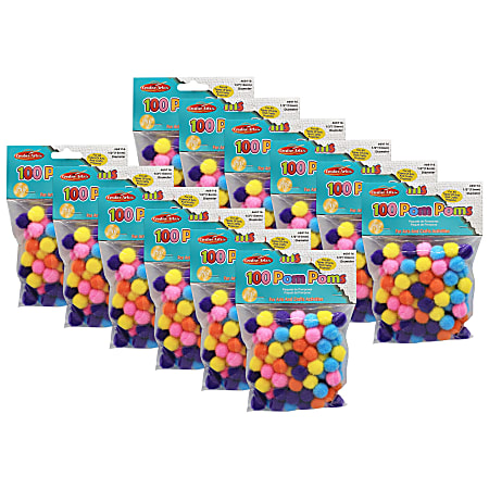 Charles Leonard Pom Poms 12 Hot Colors 100 Pom Poms Per Pack Set Of 12  Packs - Office Depot