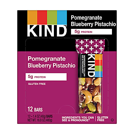 KIND Snack Bars, Pomegranate Blueberry Pistachio, 1.4 Oz, Box Of 12