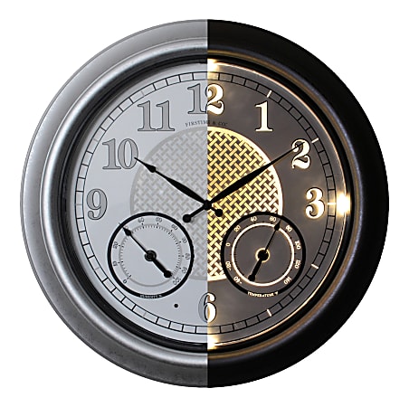 FirsTime & Co.® Radiant LED Outdoor Wall Clock, Galvanized Silver