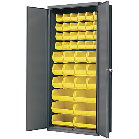 Akro-Mils AkroBin Cabinet - 36" x 18" x 78" - Flush Door(s) - 1000 lb Load Capacity - Heavy Duty, Back Panel, Durable, Key Lock, Welded - Gray, Yellow - Powder Coated - Steel, Metal, Steel