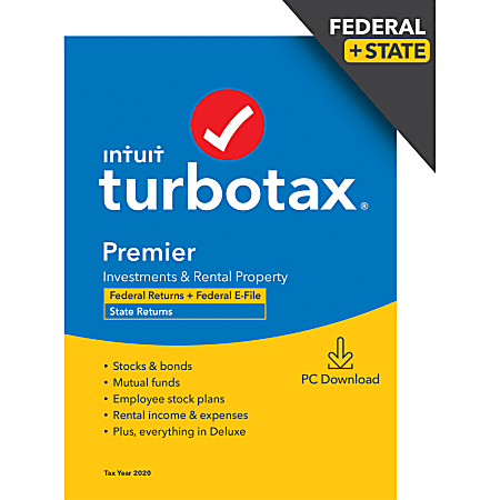 TurboTax Desktop Premier 2020 Federal Efile + State (Windows)