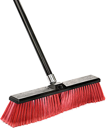 Alpine 18" Smooth Surface Push Broom, Red, Pack Of 3 Brooms