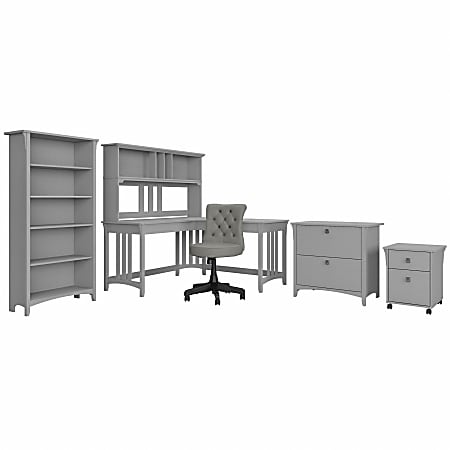 Bush® Furniture Salinas 60"W L-Shaped Desk And Chair Set With Hutch, File Cabinets And Bookcase, Cape Cod Gray, Standard Delivery