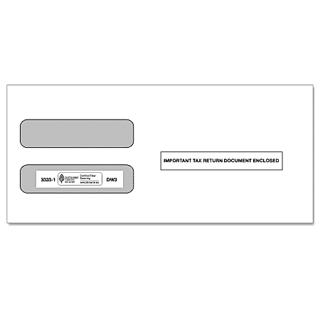 ComplyRight™ Double-Window Envelopes For W-2 (5210/5211) Tax Forms, Moisture-Seal, White, Pack Of 100 Envelopes