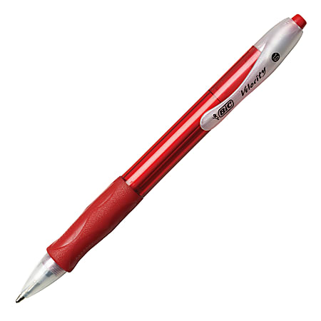 BIC® Velocity® Retractable Ballpoint Pens, Medium Point, 1.0 mm, Assorted Barrels, Red Ink, Pack Of 12