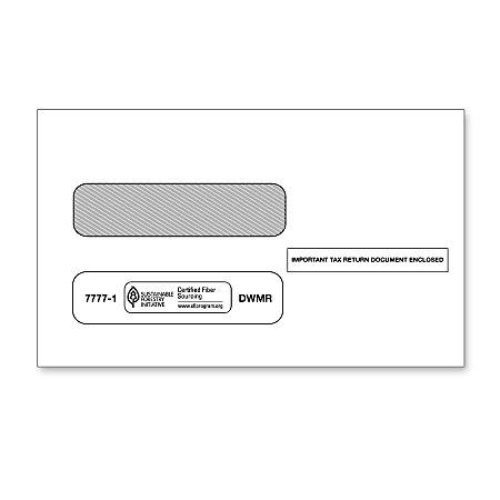ComplyRight Double-Window Envelopes For Standard IRS 2-Up 1099 Tax Forms, Moisture/Gum Seal, 5 5/8" x 9", White, Pack Of 100