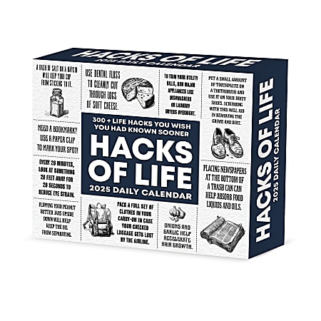 2025 Willow Creek Press Daily Desk Box Calendar, Trivia, 5-1/2” x 6-1/4", Hacks of Life, January To December, 46715