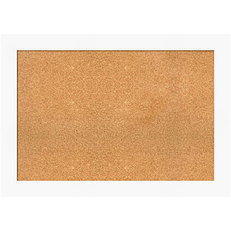 Amanti Art Rectangular Non-Magnetic Cork Bulletin Board, Natural, 41” x 29”, Cabinet White Plastic Frame