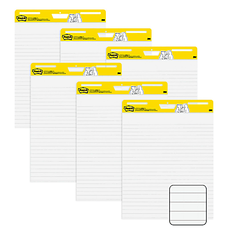 Post-it® Easel Pads, 25" x 30", White Lined, 30 Sheets Per Pad, Pack Of 6 Pads
