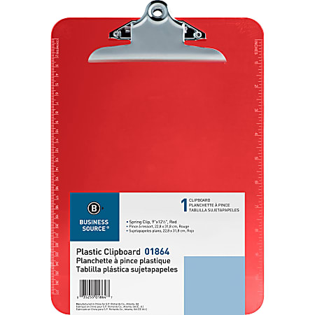 Sparco Plastic Clipboard, 8 1/2" x 12", Red