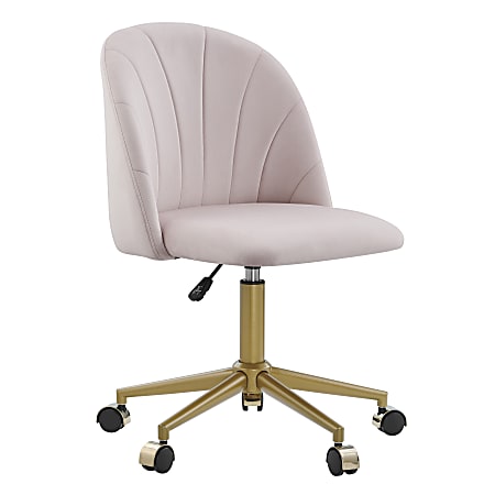 Linon Ashland Velvet Mid-Back Office Desk Chair, Blush Pink/Gold