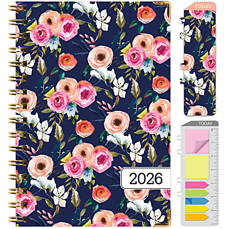2026 Excello Brands Hardcover Fashion Daily/Weekly/Monthly Planner, 5.5" x 8", Small Navy Floral November 2025 - December 2026, (FSHN-CY26-58-84)