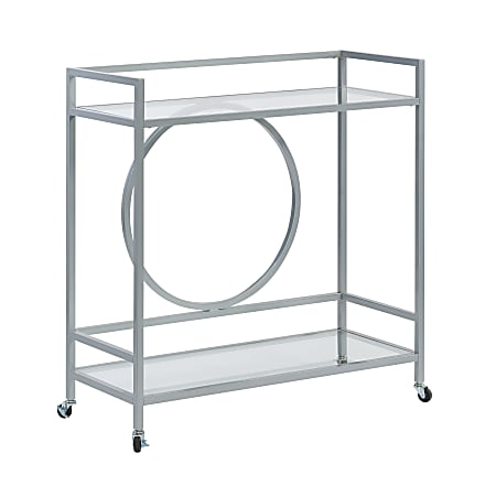 Sauder® International Lux® Rolling Glass And Metal Bar Cart, Silver