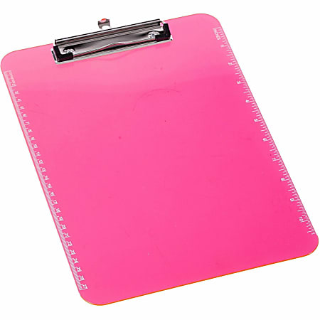 Sparco Plastic Clipboard With Flat Clip, 8 1/2" x 11", Neon Pink