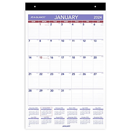 2024 AT-A-GLANCE® Repositionable Wall Calendar With Adhesive Backing, 15-1/2" x 22-3/4", January To December 2024, PM17RP28
