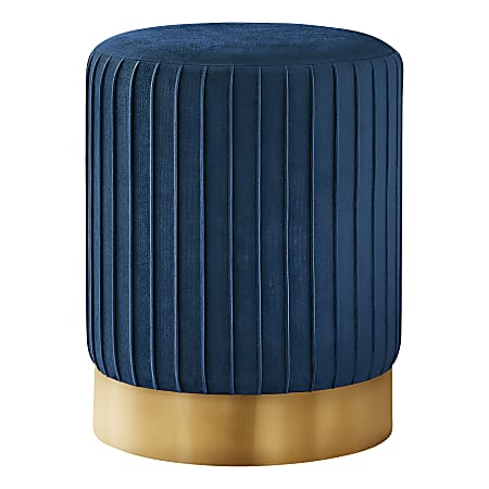Monarch Specialties Shannon Pleated Ottoman With Metal Base, Blue/Gold