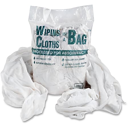 Office Snax Bag A Rags Reusable Wiping Cloths, Cotton, White, 1lb Pack