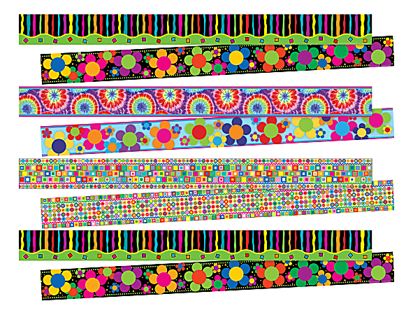 Barker Creek Double-Sided Border Set, 3" x 35", Just Groovy, 12 Strips Per Pack, Set Of 4 Packs