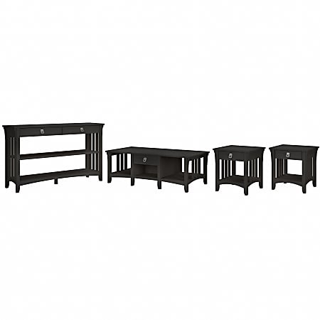 Bush® Furniture Salinas Coffee Table With Console Table And Set Of 2 End Tables, Vintage Black, Standard Delivery
