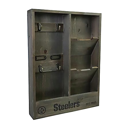 Imperial NFL Wall Mounted Wood Organizer, 19”H x 14-1/4”W x 2-3/4”D, Pittsburgh Steelers