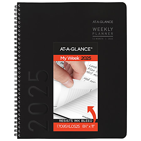 2025 AT-A-GLANCE® Contemporary Lite Weekly/Monthly Planner, 8-1/4" x 11", Black, January To December, 7095XL05