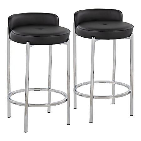 LumiSource Chloe Counter Stools, Chrome/Black, Set Of 2 Stools