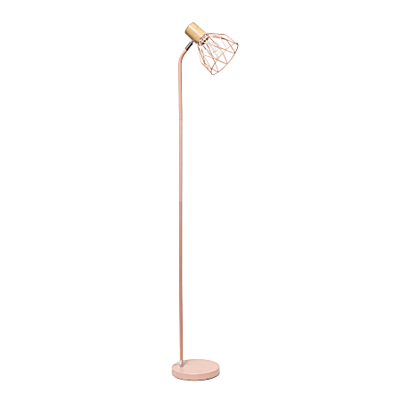 Simple Designs Industrial Farmhouse Fusion Adjustable Cage Wire Accent Floor Lamp, 55-15/16"H, Light Pink
