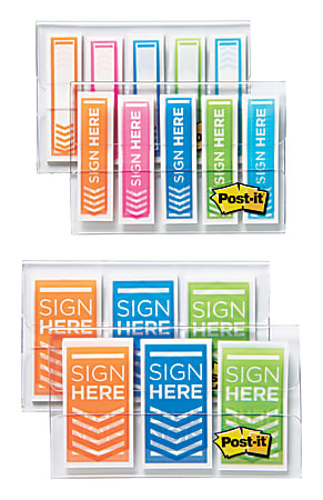 Post-it® Notes Sign Here On-The-Go Flags, Assorted Colors, 20 Flags Per Pad, Pack Of 16 Pads