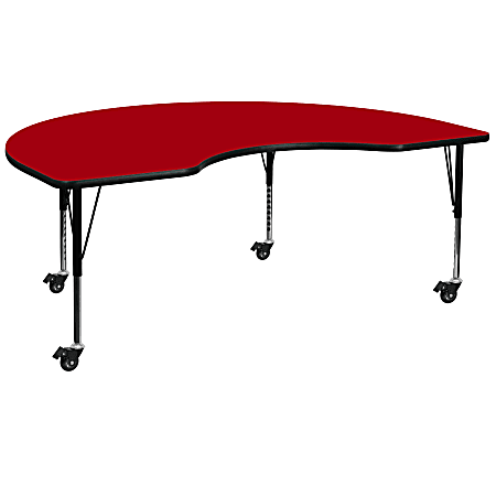 Flash Furniture Mobile Height Adjustable Thermal Laminate Kidney Activity Table, 25-3/8”H x 48''W x 96''L, Red