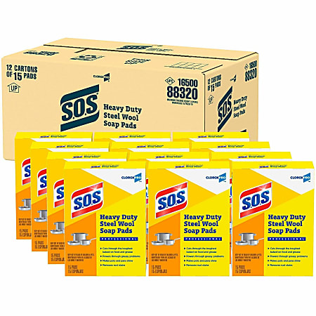 S.O.S Steel Wool Soap Pads  4" Length x 5" Width  Heavy Duty  Gray, Blue  15Box  480 / Pallet