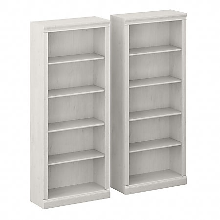 Bush Business Furniture Saratoga 72"H 5-Shelf Bookcases, Linen White Oak, Set Of 2 Bookcases, Standard Delivery